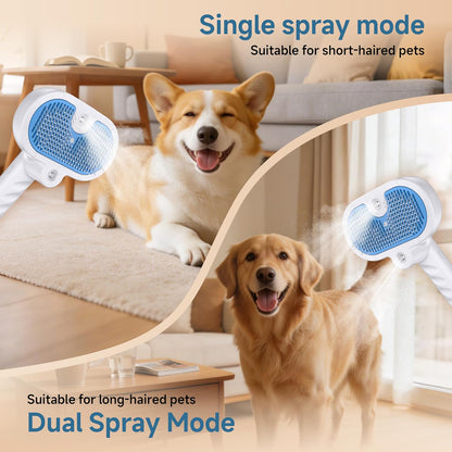 4-in-1 Pet Steam Brush for Dog & Cat with Dual Spray Nozzle | Shedding Hair Removal Comb with Waterless Shampoo, Self-Cleaning Grooming Tool for Anti-Static Skin-Friendly Use (blue)