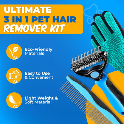 Pet Hair Removal Glove for Dogs & Cats – Dog Grooming Gloves for Shedding, Pet Hair Remover Glove – Pet Grooming Gloves, Cat Grooming Gloves & Cat Brush Glove (Glove + Finger Toothbrush Kit)