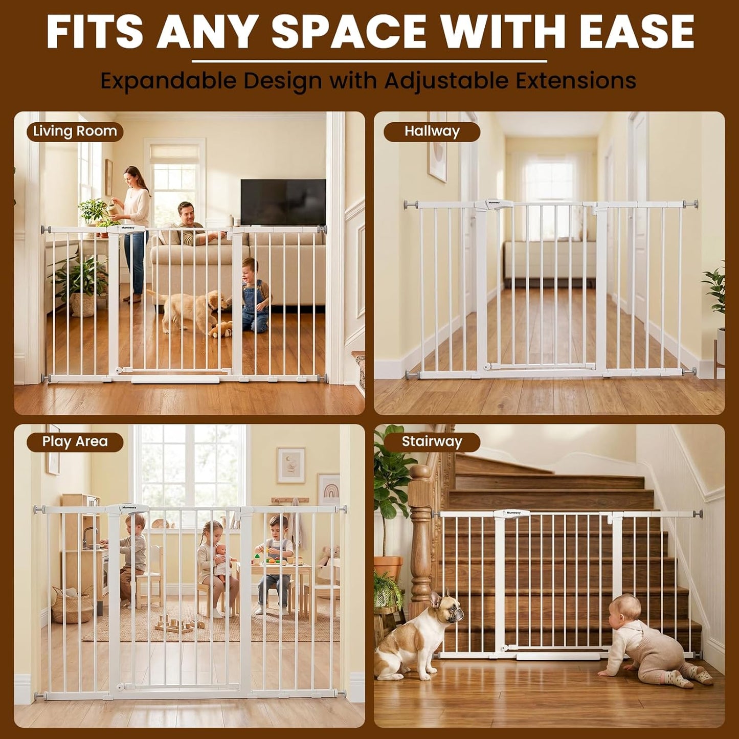 Mumeasy Baby Gate Extra Wide, 29.7-51'' Pressure Mounted Dog Gate with Walk Thru Door, Auto Close Pet Gate for House, Stairs, Doorways,Black