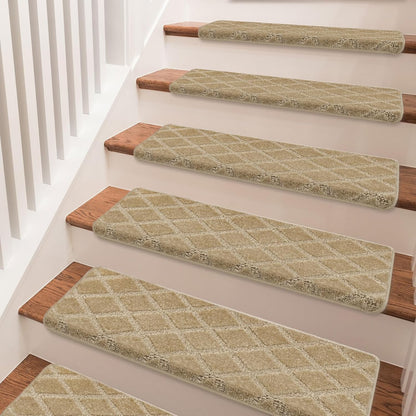 PURE ERA Bullnose Carpet Stair Treads Set Tape Free Non-Slip Indoor Stair Protectors Pet Friendly Rugs Covers Soft Skid Resistant Washable Reusable 9.5" x 30"(14 Pieces,Cream Gray)