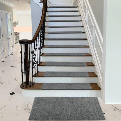 PURE ERA Bullnose Carpet Stair Treads Set Tape Free Non-Slip Indoor Stair Protectors Pet Friendly Rugs Covers Soft Skid Resistant Washable Reusable 9.5" x 30"(14 Pieces,Cream Gray)