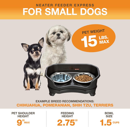 Neater Feeder Express Mess Proof Dog Bowls Elevated for Small Breeds under 15 Lb, Made in USA, No Spill Raised Dog Food Bowl Stand, Stainless Steel Food and Water Bowl Set, Feeding Station, Cappuccino