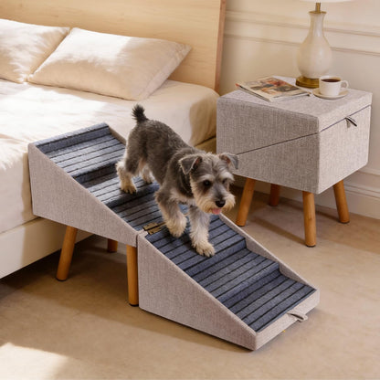 17.13" H Dog Stairs for Small Dogs, 2-in-1 Pet Steps & Ottoman - Foldable Dog Stairs for Couch, Non-Slip Wooden Pet Stairs for Puppy Senior Injured Dogs