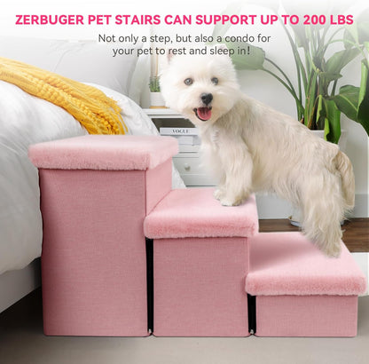 Zerbuger Wider Dog Ramp for High Bed with Storage 18" H, Foldable Dog Stairs for Small Medium Large Older Senior Animal, Sturdy Dog Step for Climbing Bed or Couch, Arthritis-Friendly (Gray, No Condo)