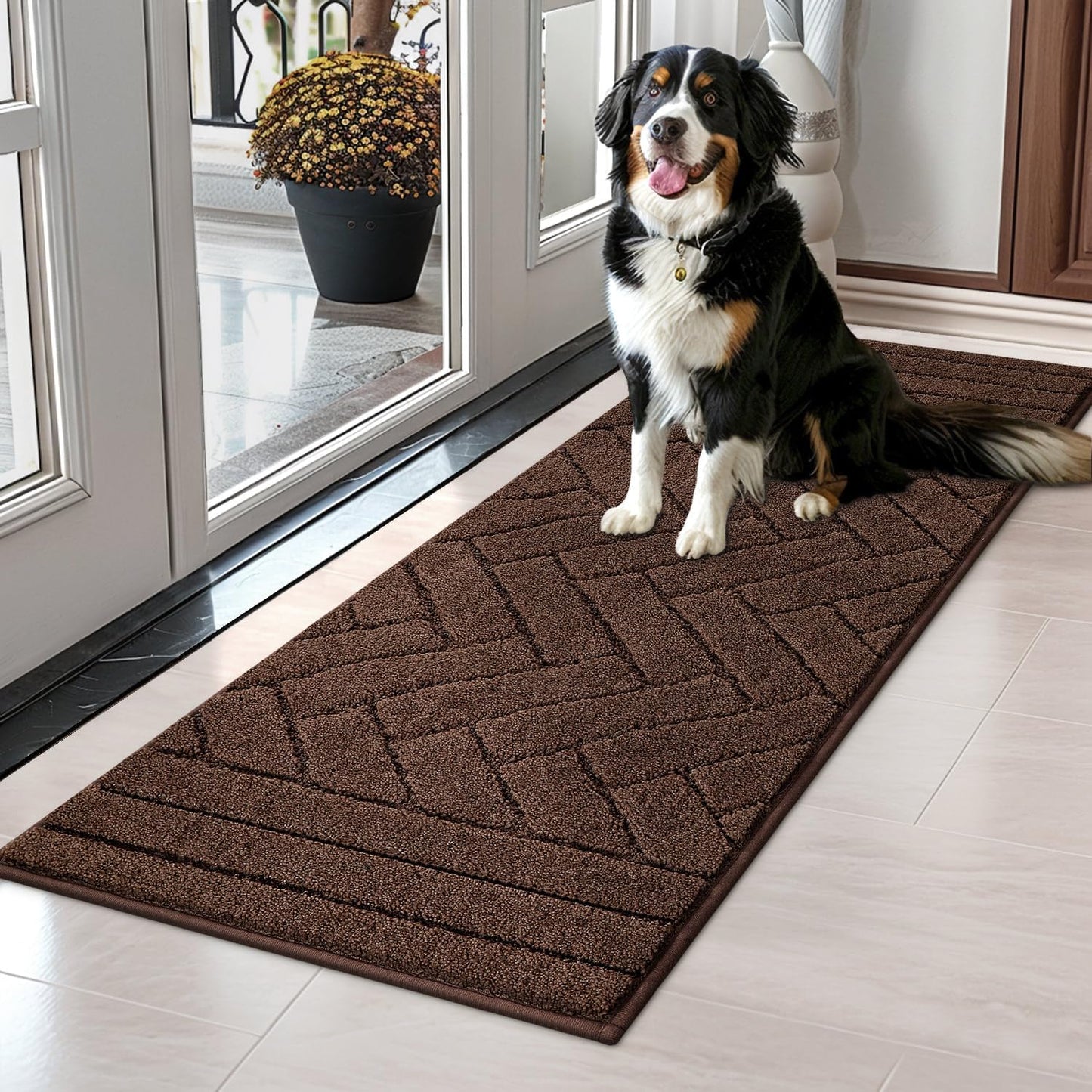 Tindbea Dog Mat for Mud Paws,Absorbs Moisture Dirt Non-Slip Washable Mud Mat for Dogs,Soft Rubber Backing Front Inside Pet Rug for Entryway, Dog Paws, Patio(20"x48",Charcoal)