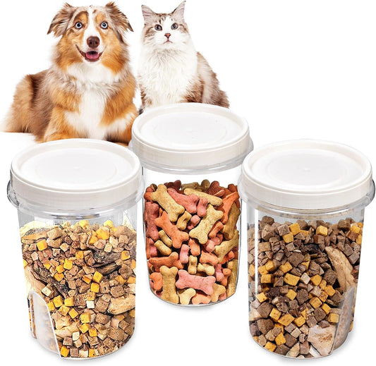 3 Pack Dog Treat Container - Airtight Dog Treat Holder with Lid - Reusable Cat Treat Container - Cute Cat Treat Cookie Container Set - Plastic Pet Dog Cat Food Storage Container