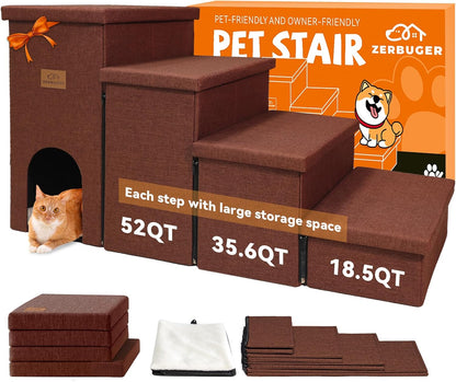 Zerbuger Wider Dog Ramp for High Bed with Storage 18" H, Foldable Dog Stairs for Small Medium Large Older Senior Animal, Sturdy Dog Step for Climbing Bed or Couch, Arthritis-Friendly (Gray, No Condo)