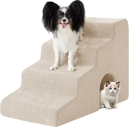 Dog Stairs for Bed 23’’ H, 5-Step Dog Steps for High Bed, Foldable Pet Stairs for Small Dogs and Cats to Get on Beds, Couch, Non-Slip Balanced Pet Steps and Ramp with Waterproof Cover, Grey