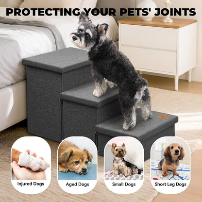 Zerbuger Wider Dog Ramp for High Bed with Storage 18" H, Foldable Dog Stairs for Small Medium Large Older Senior Animal, Sturdy Dog Step for Climbing Bed or Couch, Arthritis-Friendly (Gray, No Condo)