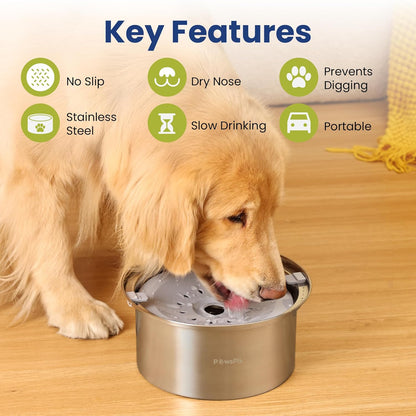 PawsPik Spill Proof Stainless Steel Dog Water Bowl – 4L Slow Drinking Pet Bowl with Floating Tray, Non-Tip, BPA-Free, Dishwasher Safe – for Large Dogs & Multi-Pet Homes
