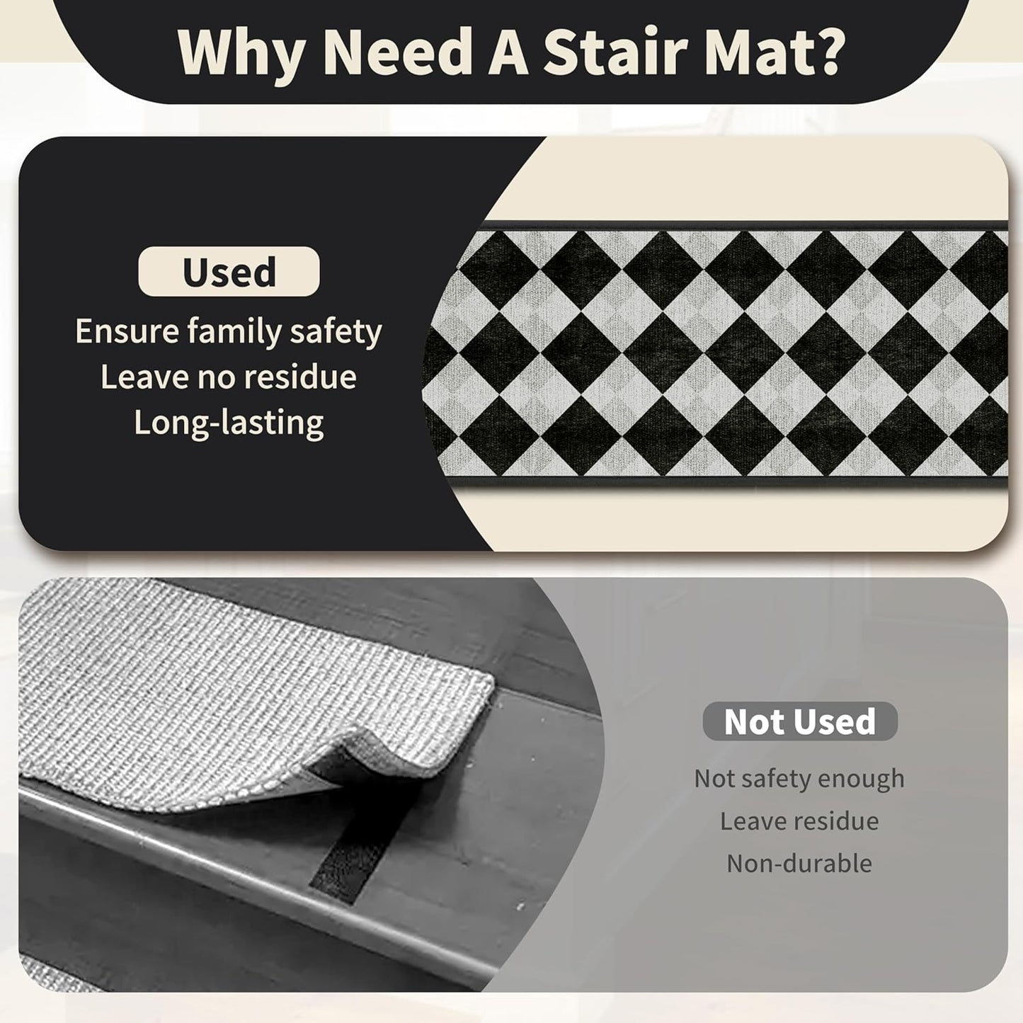 Non-Slip Stair Treads for Wooden Steps 15pcs,8"x30" Stair Carpet Treads for Indoor Use,Peel and Stick Stair Runners,Washable Reusable Adhesive Backing,Pet-Friendly Stair Capet for Kids,Elders,Dogs