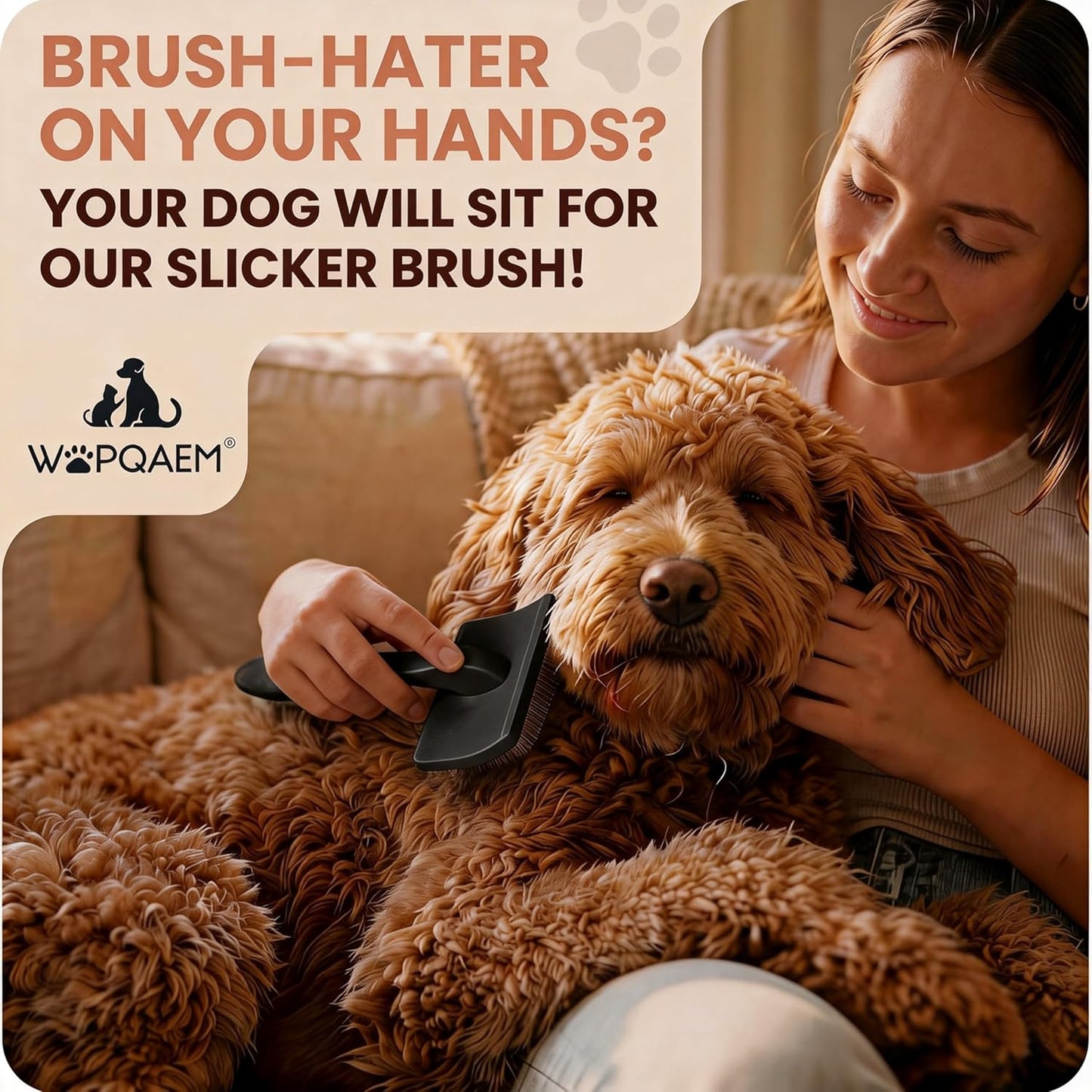 Slicker Brush for Doodles and Poodles - 2-Piece Solid Wood Dog Grooming Set with Extra Long Pin Dematting Tool and Metal Comb for Curly, Matted & Thick Hair, Purple