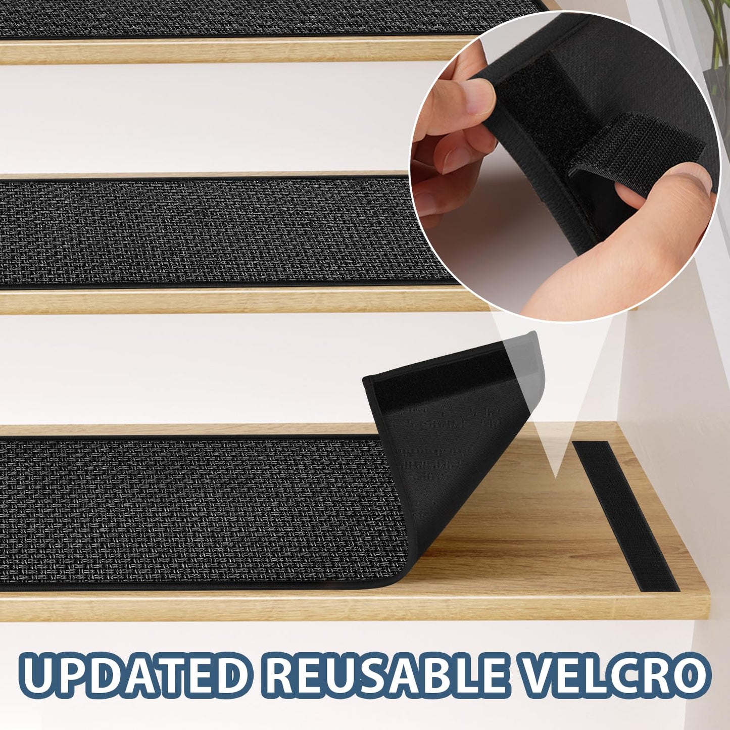 Peel and Stick Adhesive Stair Treads for Wooden Steps Indoor Set of 15 Pack, Rubber Backed Non Slip Jute Stair Rug Step Pads for Pet Dog, Elders and Kids, Beige