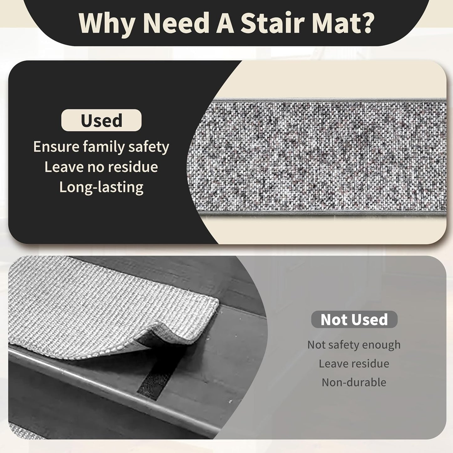 Non-Slip Stair Treads for Wooden Steps 15pcs,8"x30" Stair Carpet Treads for Indoor Use,Peel and Stick Stair Runners,Washable Reusable Adhesive Backing,Pet-Friendly Stair Capet for Kids,Elders,Dogs