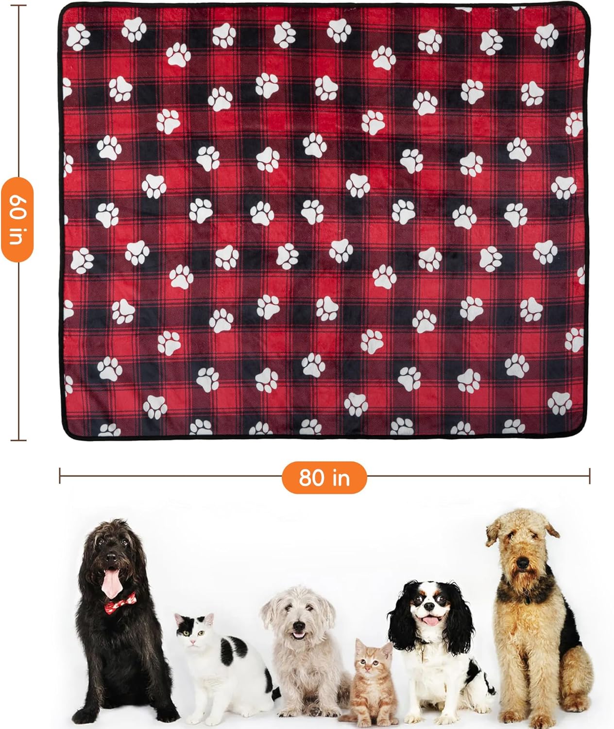 Waterproof Dog Blankets Pet Blanket 50"x60", Soft Fluffy Sofa Car Bed Protector, Reversible Sherpa Fleece Dog Blanket for Large Dogs (Dark Grey-Paws)