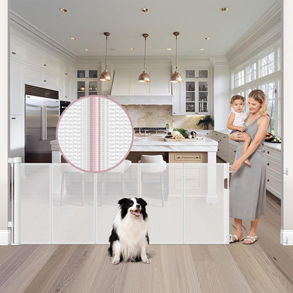 Reinforced 56" Wide Retractable Baby Gates for Doorways with Support Rods - Prevent Crawling Under Retractable Gate, Mesh Pet Gate for Stairs Retractable Dog Gates for The House Indoor/Outdoor, Black