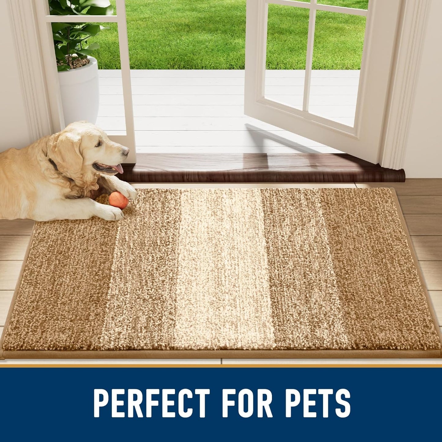 Smiry Dog Door Mat for Muddy Paws, Absorbs Moisture and Dirt, Low-Profile Entryway Mat with Non-Slip Backing, Entry Indoor Outdoor Doormat for Inside Floor (30x20 Inches, Grey, Striped)