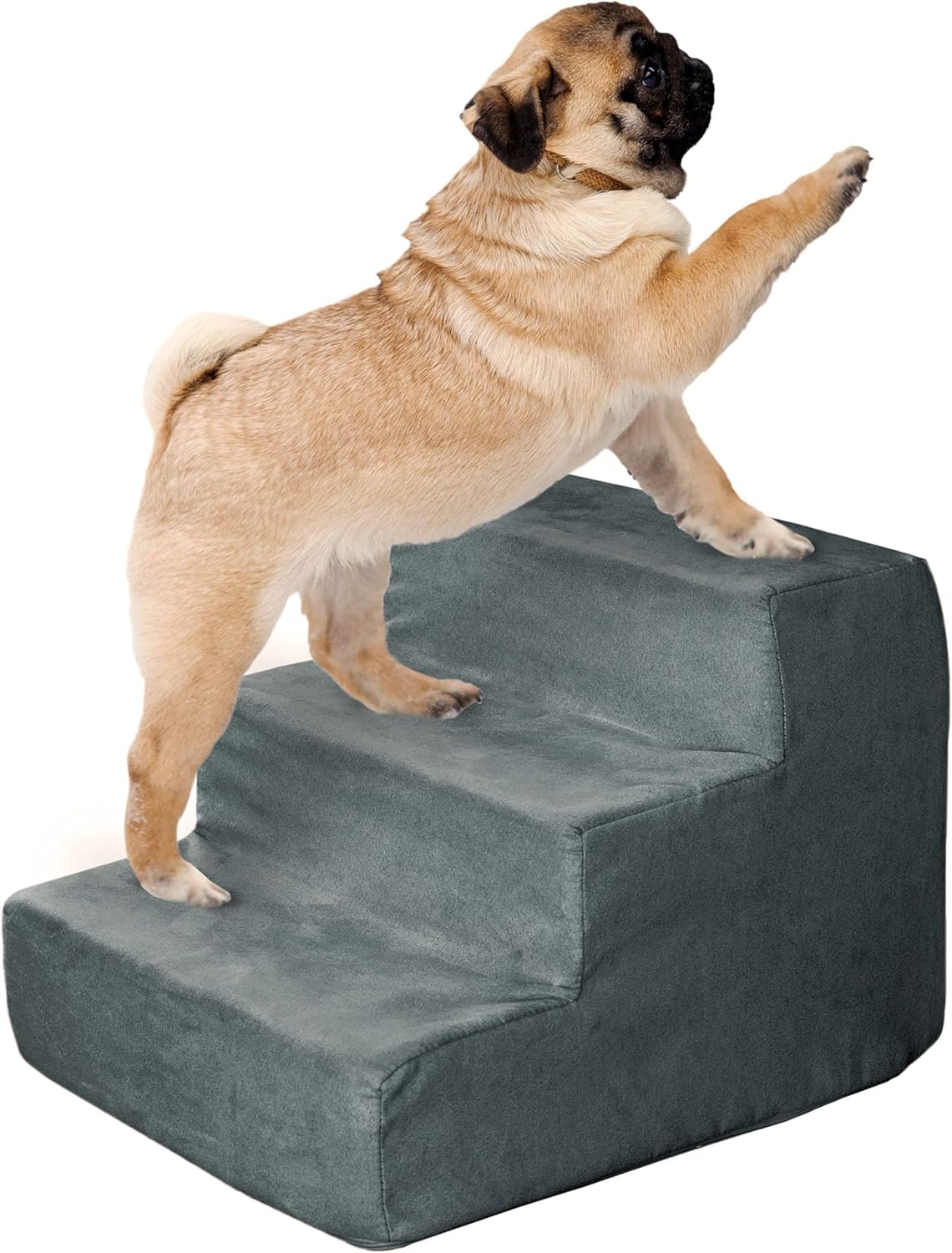 3-Step Pet Stairs - Nonslip Foam Dog and Cat Steps with Removable Zippered Microfiber Cover - 2-Tone Design for Home or Vehicle Use by PETMAKER (Tan)
