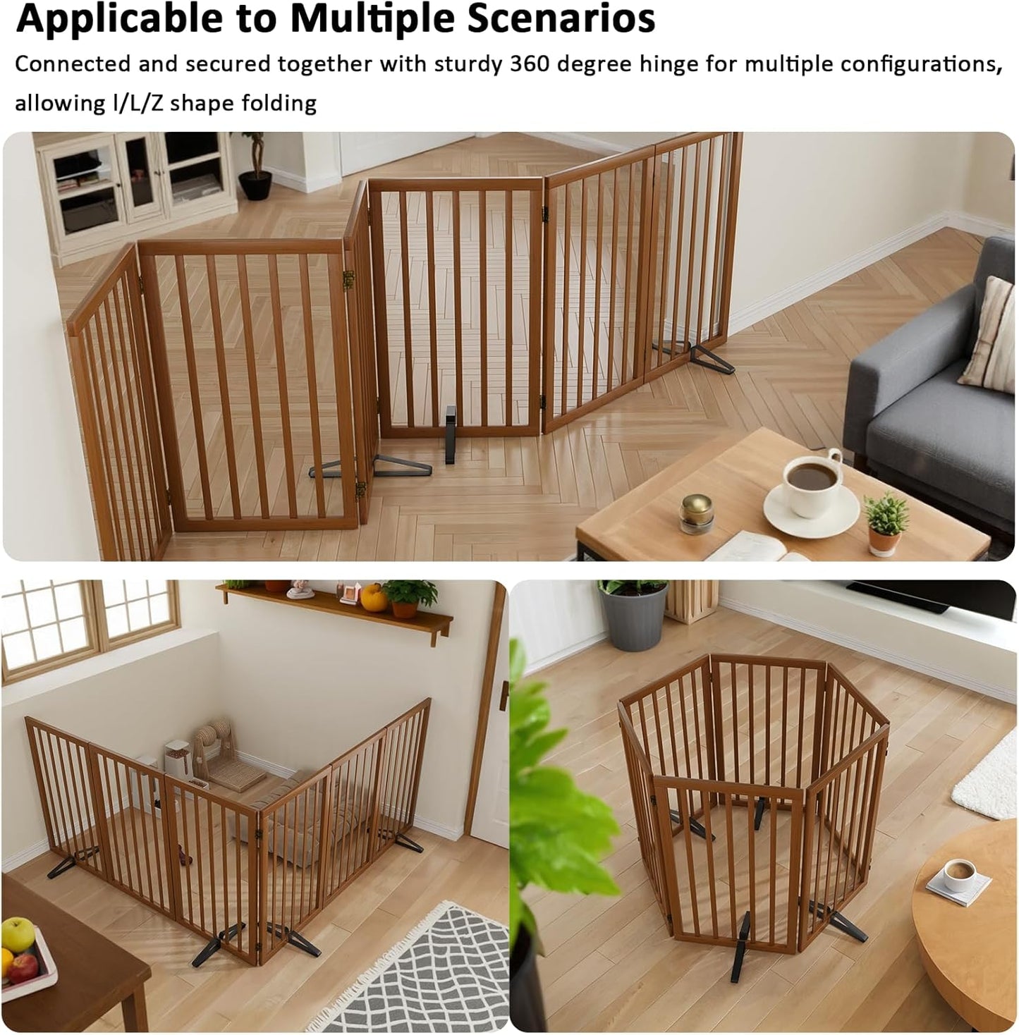 Dog Gate 32" Tall Foldable Dog Gate for Doorways Freestanding Pet Gate for Dogs Indoor (Walnut, 3 Panel)