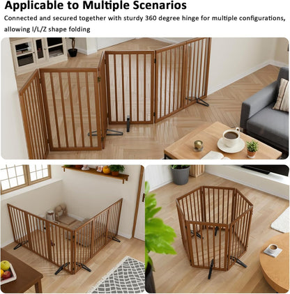 Dog Gate 32" Tall Foldable Dog Gate for Doorways Freestanding Pet Gate for Dogs Indoor (Walnut, 3 Panel)