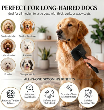 Slicker Brush for Dogs, Large Dog Grooming Brush for Doodles Goldendoodles Poodles Labradoodle Bernedoodles, Long Combs to Wavy & Curly Hair - Wooden Handle 3 Pcs - Nature