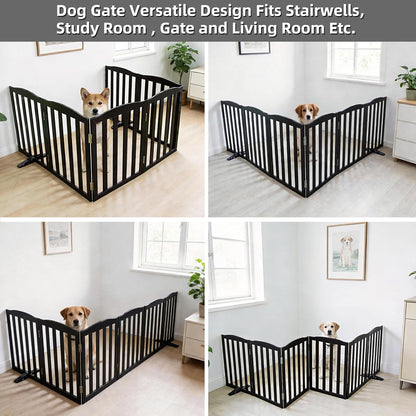 Freestanding Dog Gate Indoor,Doggie Gate Foldable Dog Gates for Doorways,Stairs or Hallways, Wooden White Pet Gate for the House, Pet Fence with Support Feet Included,24 "Height-4 Panels