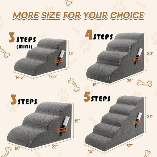 Dog Stairs, Romrol Dog Steps Ramp for High Bed and Couch, Dogs Ramp with Durable Non-Slip Waterproof Fabric Cover, Pet Stairs for Small Dogs and Cats or Pets Joints, 4-Tiers,Grey
