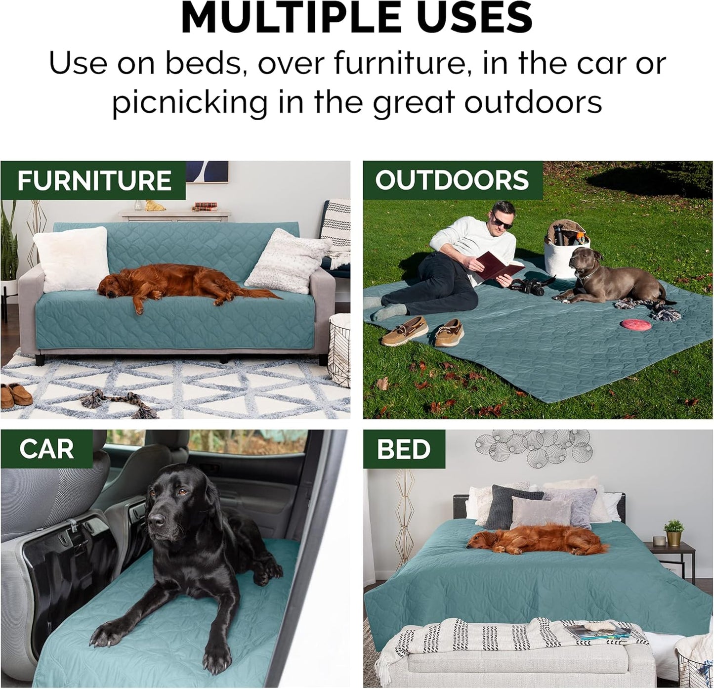FurHaven Waterproof Blanket & Furniture Protector Cover with Non-Slip Backing, Machine Washable, Jumbo/King, Quilted Twill, Gray