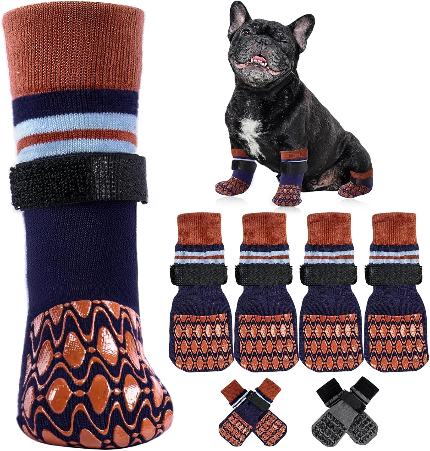Kuoser Non Slip Dog Socks for Hardwood Floors, 4Pack Anti-Slip Dog Grippy Socks to Prevent Licking Paws, Dogs Booties Paw Protectors with Double-Sided Traction for Small Medium Large Senior Dogs, XS