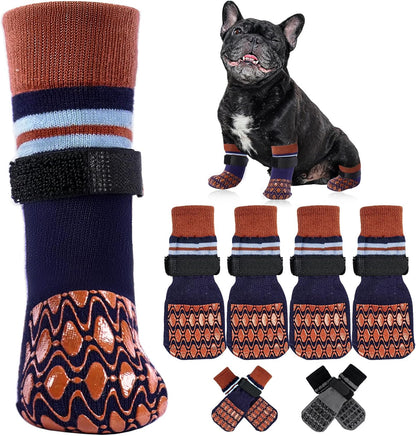 Kuoser Non Slip Dog Socks for Hardwood Floors, 4Pack Anti-Slip Dog Grippy Socks to Prevent Licking Paws, Dogs Booties Paw Protectors with Double-Sided Traction for Small Medium Large Senior Dogs, XS