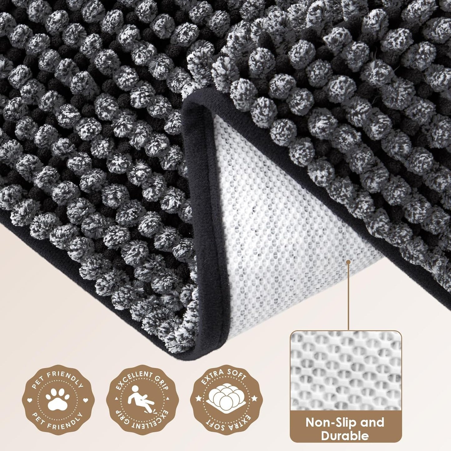 EHEYCIGA Super Absorbent Dog Door Mat for Muddy Paws 30x20 Inch Indoor, Front Doormat Outside Entrance, Quick Dry Chenille Washable Dog Crate Bed, Non-Slip Pet Rug Mud Mat Outdoor Entryway, Grey