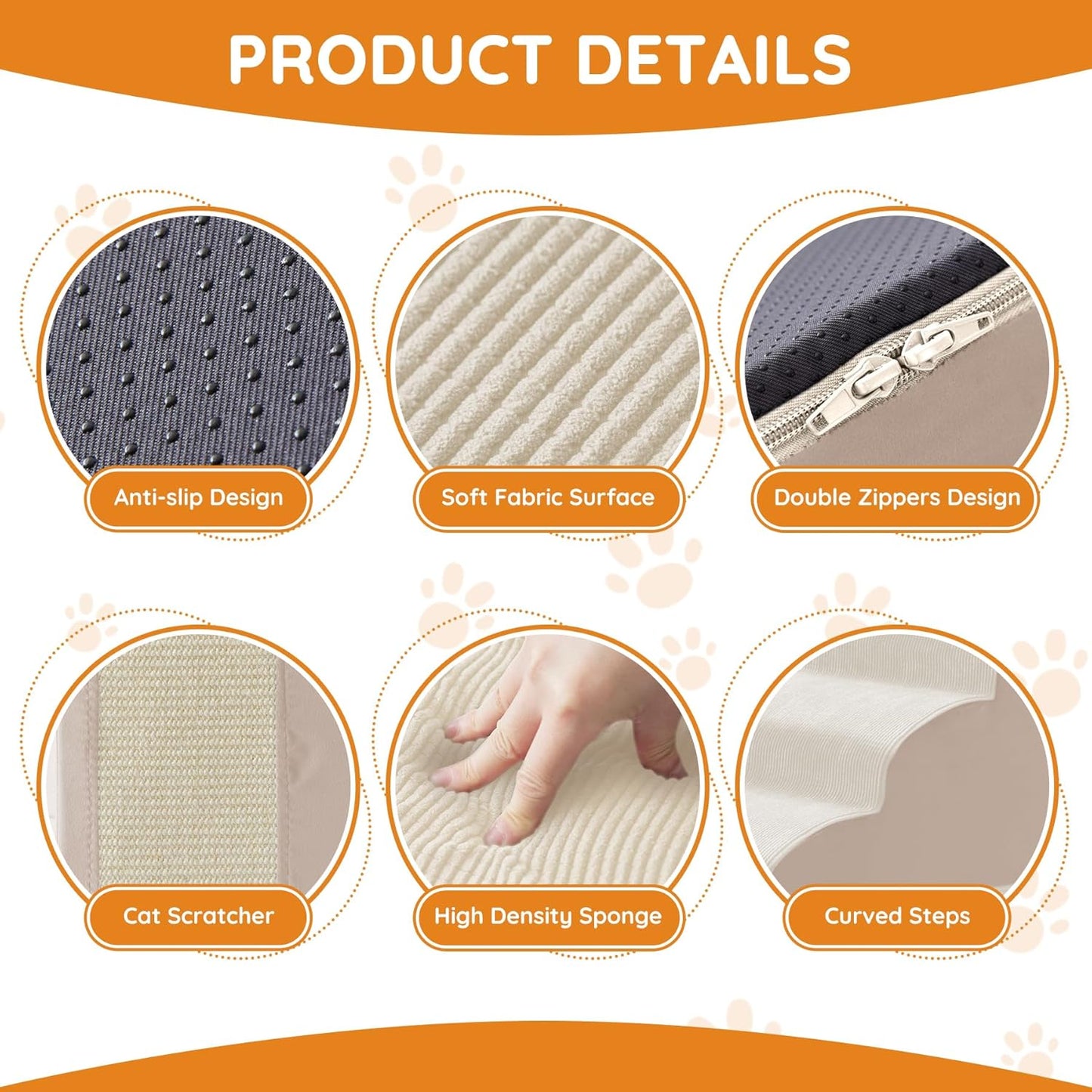 Dogs Steps for Bed, Dog Stairs for Small Dogs, 2-Step Dog Ramp for Bed, Couch, Sofa, and Chairs, Non-Slip Bottom Design, Cat Scratching, High Density Foam Portable Pet Step, Indoor, Grey