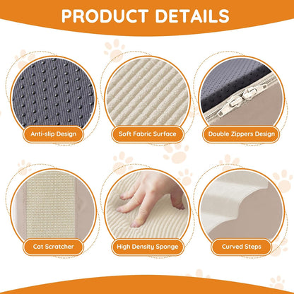 Dogs Steps for Bed, Dog Stairs for Small Dogs, 2-Step Dog Ramp for Bed, Couch, Sofa, and Chairs, Non-Slip Bottom Design, Cat Scratching, High Density Foam Portable Pet Step, Indoor, Grey