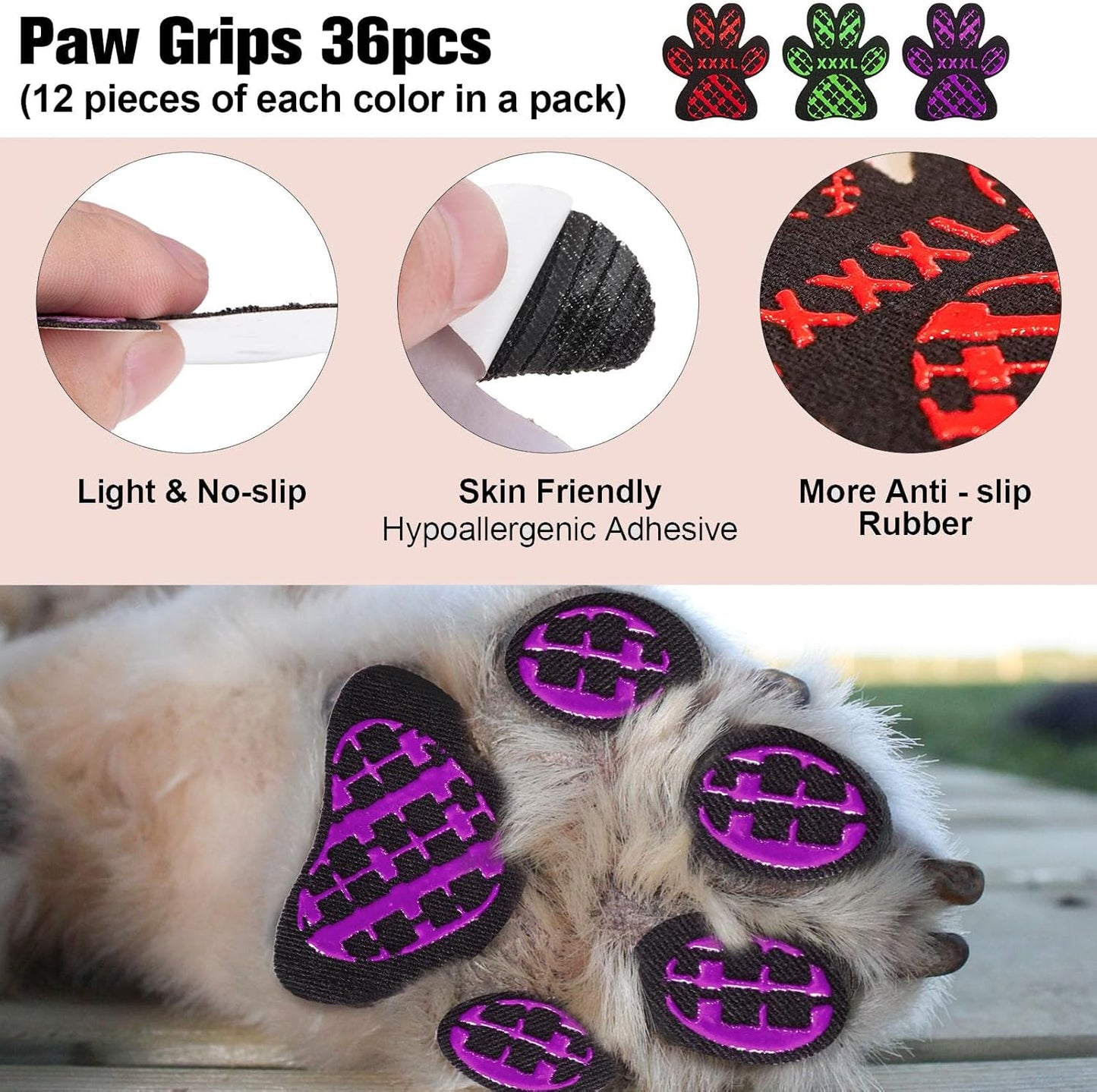 BEAUTYZOO Dog Paw Protector Anti-Slip, Paw Pads for Dogs Traction On Hardwood Floors, Paw Stickers Toe Grips for Hot/Cold Pavement for Senior Dogs, Shoes Boots Socks Replacement, 6 Sets (24 pcs) XXL