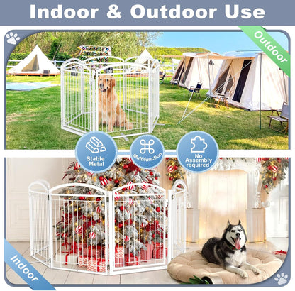 Full Metal Free Standing Dog Gate with Door for Indoor & Outdoor,96'' Extra Wide 32'' Tall Dog Gate for The Doorways,Large Openings,Decks,Porch,Pet Freestanding Safety Fence(4 Panels,Black)