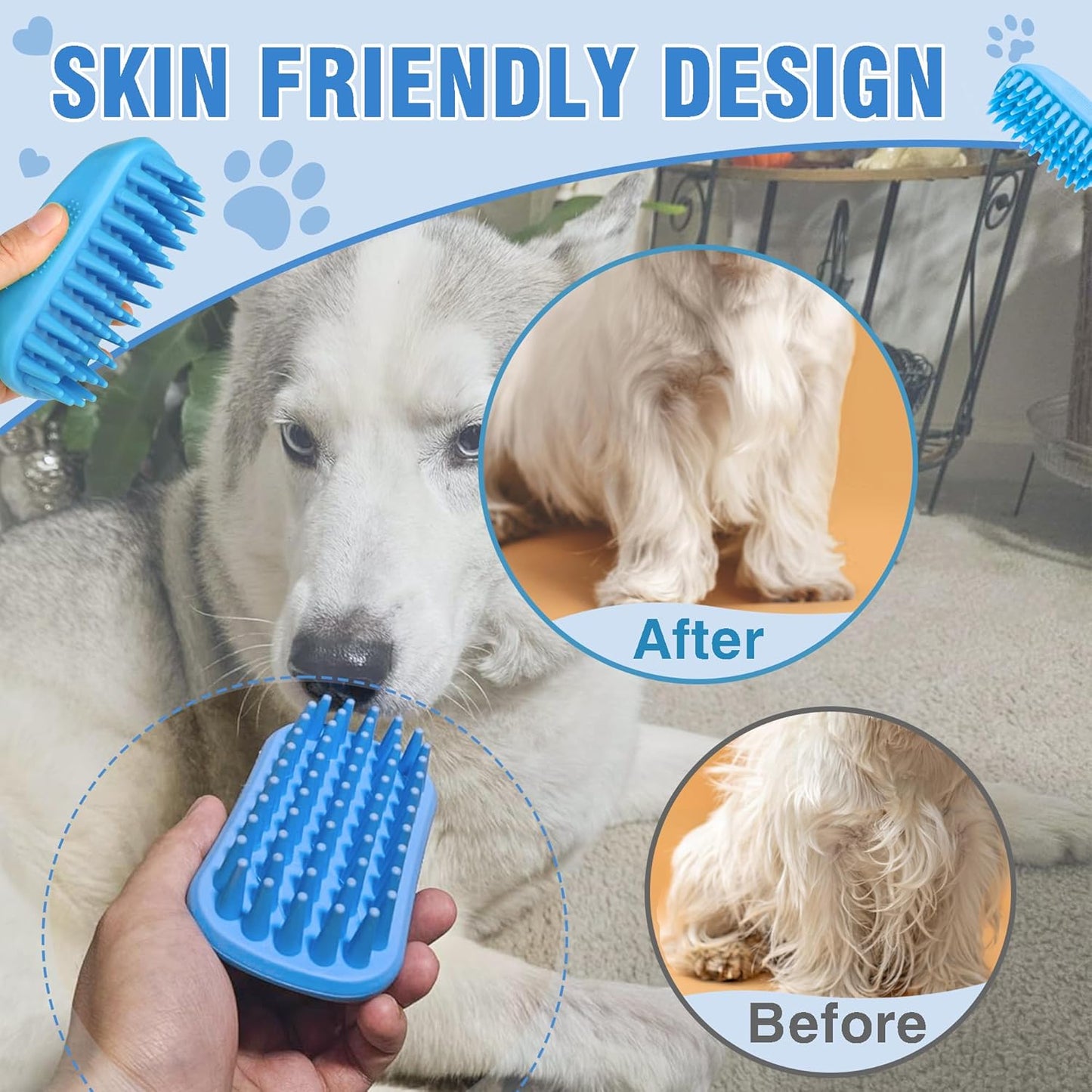 High-Density Silicone Pet Grooming Gloves with Enhanced Five Finger Design for Bathing, Massaging Dogs and Cats (Blue)
