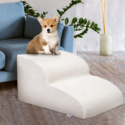 Dog Stairs for Small Dogs - High Density Foam Dog Ramp, Extra Wide Pet Steps with Non-Slip Bottom for High Beds, Couche and Sofa, Best for Pet Injured, Older Dogs Cats (Grey, 4 Steps)