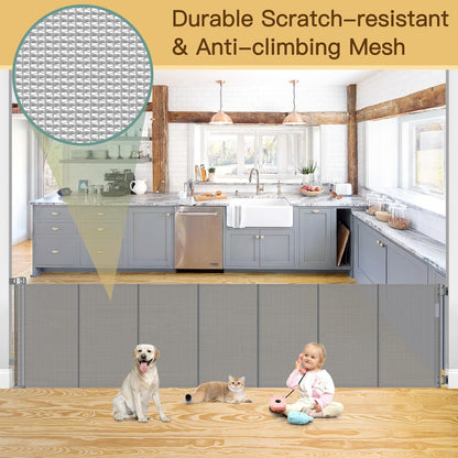 Reinforced 80 Inch Retractable Baby Gate Extra Wide Baby Gate for Wide Openings, Indoor/Outdoor Retractable Dog Gate for Doorway, Mesh Dog Gate Indoor Prevent Babies/Pets from Crawling Under, Black