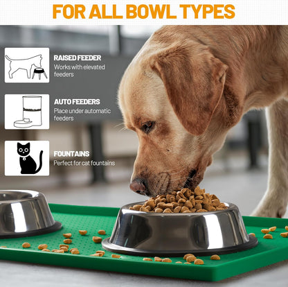 Hubulk Dog Feeding Mat,100% Waterproof Food Grade Silicone Pet Food and Water Bowl Placemat,Dishwasher, High Raised Edge to Prevent Spills,Nonslip Tray to Stop Messes on Floor (19"x12"x0.5", Grey)