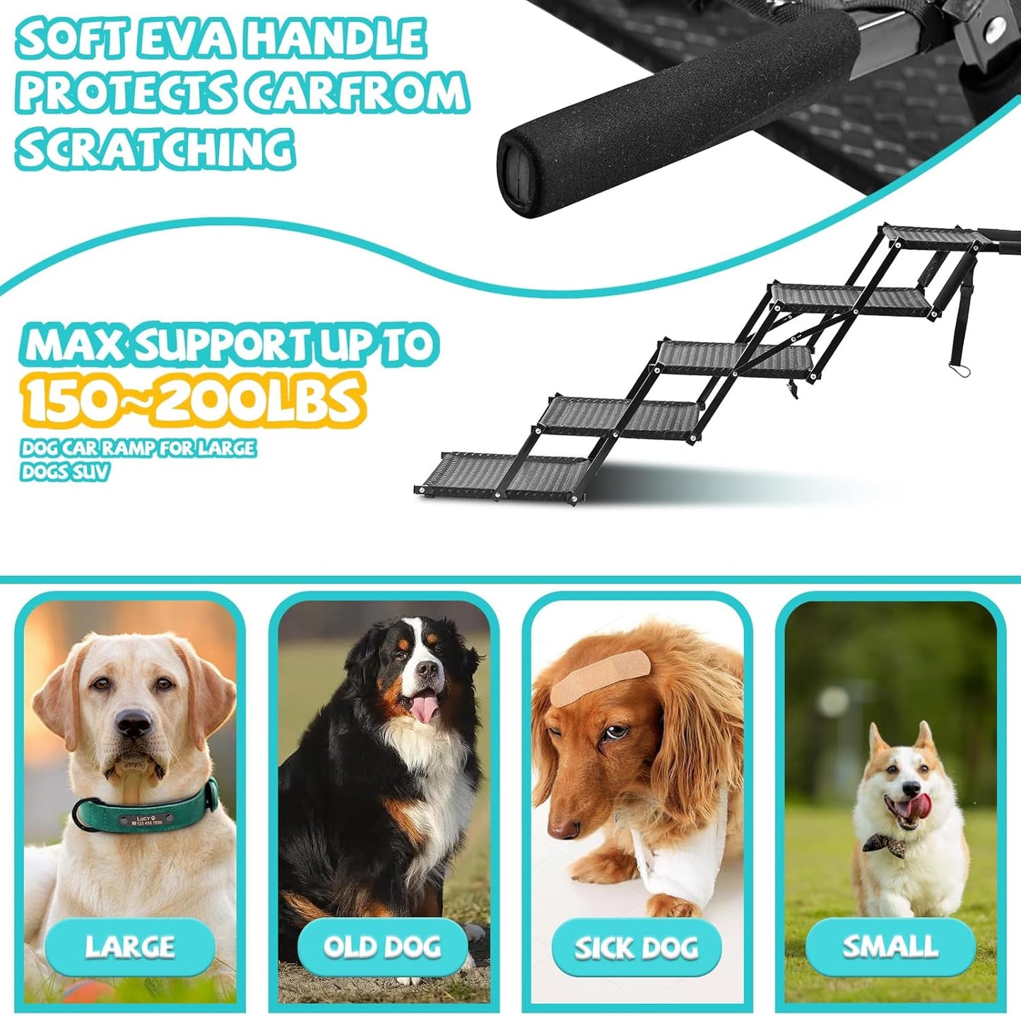 Dog Stairs for Car - Foldable 5-Step Non-Slip Pet Stairs for Home, Lightweight Dog Steps for Senior & Small Dogs to SUV, Truck, Bed - Supports 200 lbs