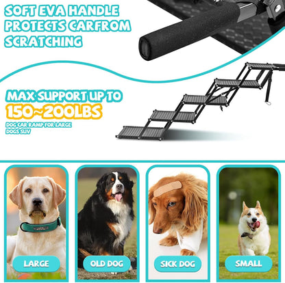 Dog Stairs for Car - Foldable 5-Step Non-Slip Pet Stairs for Home, Lightweight Dog Steps for Senior & Small Dogs to SUV, Truck, Bed - Supports 200 lbs