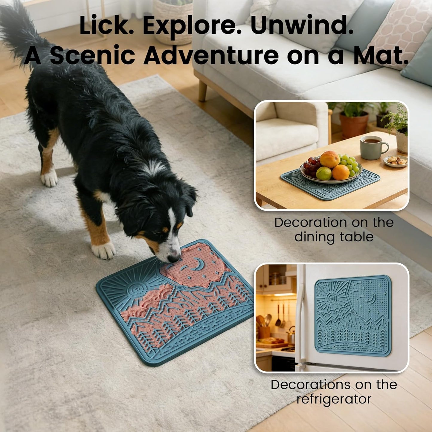 OHMO Lick Mat for Dogs and Cats Large(2 Pack) Nature Design Easy to Clean Pet Slow Feeder with Suction Cups, for Anxiety Relief and Boredom Reduction(Mars+Coral)