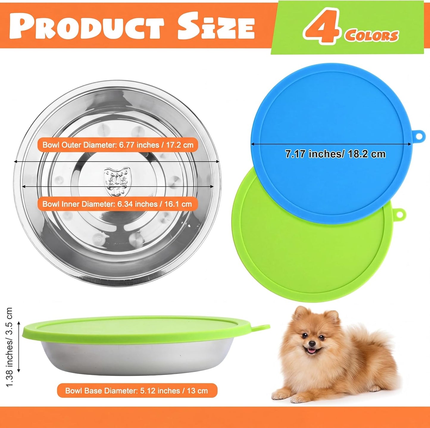 Patelai 4 Pcs Stainless Steel Dog Bowls with Silicone Lids Portable Food and Water Dishes for Pets Sealable Containers for 6.3" for Cats & Small Dogs (Red,Purple)