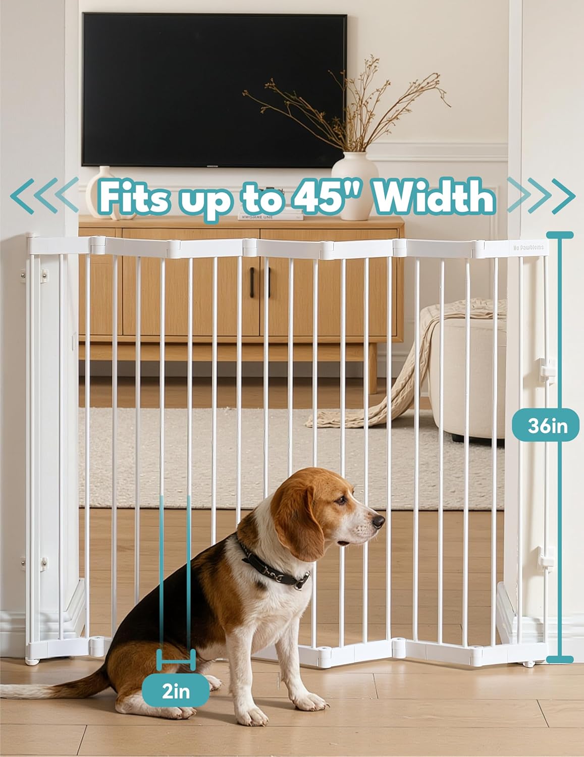 No Pawblems Retractable Safty Gate, Metal Adjustable Dog Gate for Doorways, Stairs & Hallways, Expands to 45" Wide, 36" Tall Gate, Auto Retract Design, No Bottom Bar, Black