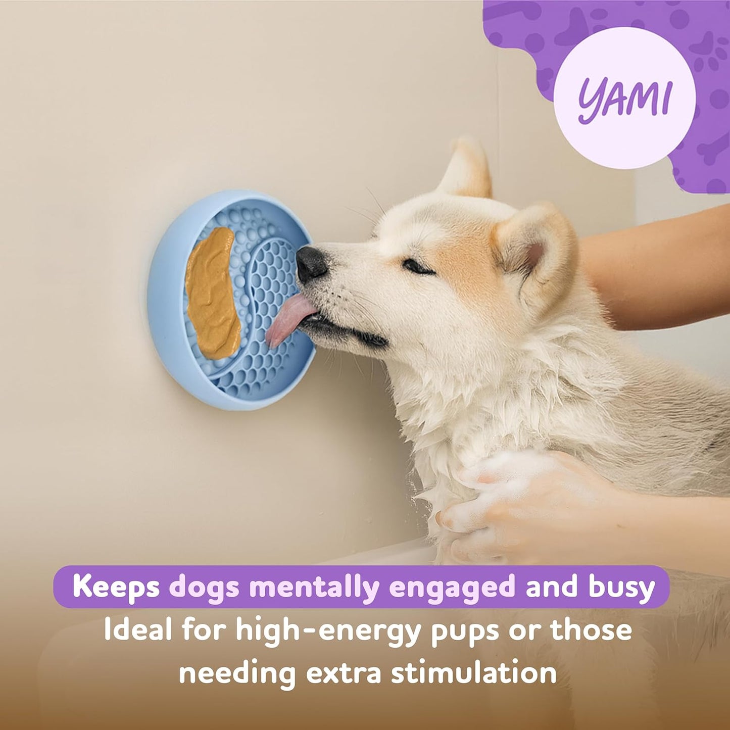 YAMI Dog Lick Bowl, Lick Mat for Dogs, Wet Food Cat Slow Feeder, Freeze Bowl, Enrichment & Puzzle Toy for Anxiety Relief, Food-Grade Silicone, Suction Cups, Dishwasher Fit, for All Breed (Light Gray)