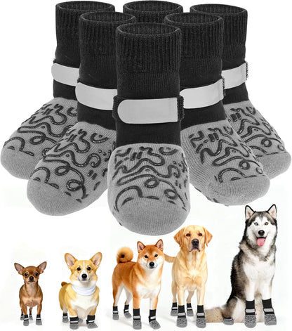 6Pcs Non Slip Dog Socks for Hardwood Floors, 3rd Gen Dog Paw Protector, Prevent Licking Paws, Double Sided Grips and Reflective Straps, Large Size