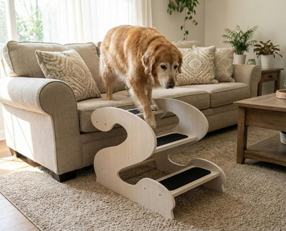 Wooden Dog Stairs Steps for Bed,3Steps,Small or Senior Dogs for Pet LUNDERLAND Design,16¾"Wx23¼Dx19⅜H RedWalnutWood GrainPattern