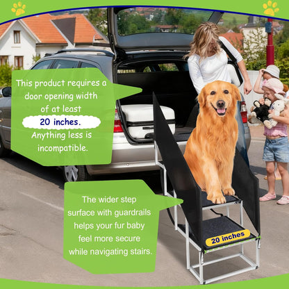 Deergym Dog Stairs for Large Dogs - 5 Step Wide 16in High 34in Foldable Dog Ramp for Car Non-Slip Surface Support up to 230lbs - Suitable for SUV,Truck, Sofas, Bed