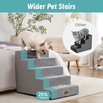 COZY KISS Dog Stairs for Small Dogs, 4 Tier Wider Pet Stairs for Couch and Beds, 17.7" H Non-Slip Dog Steps for Old Cats, Puppy, Small Medium Dogs, 17.7x23.6x17.7 inch, Beige