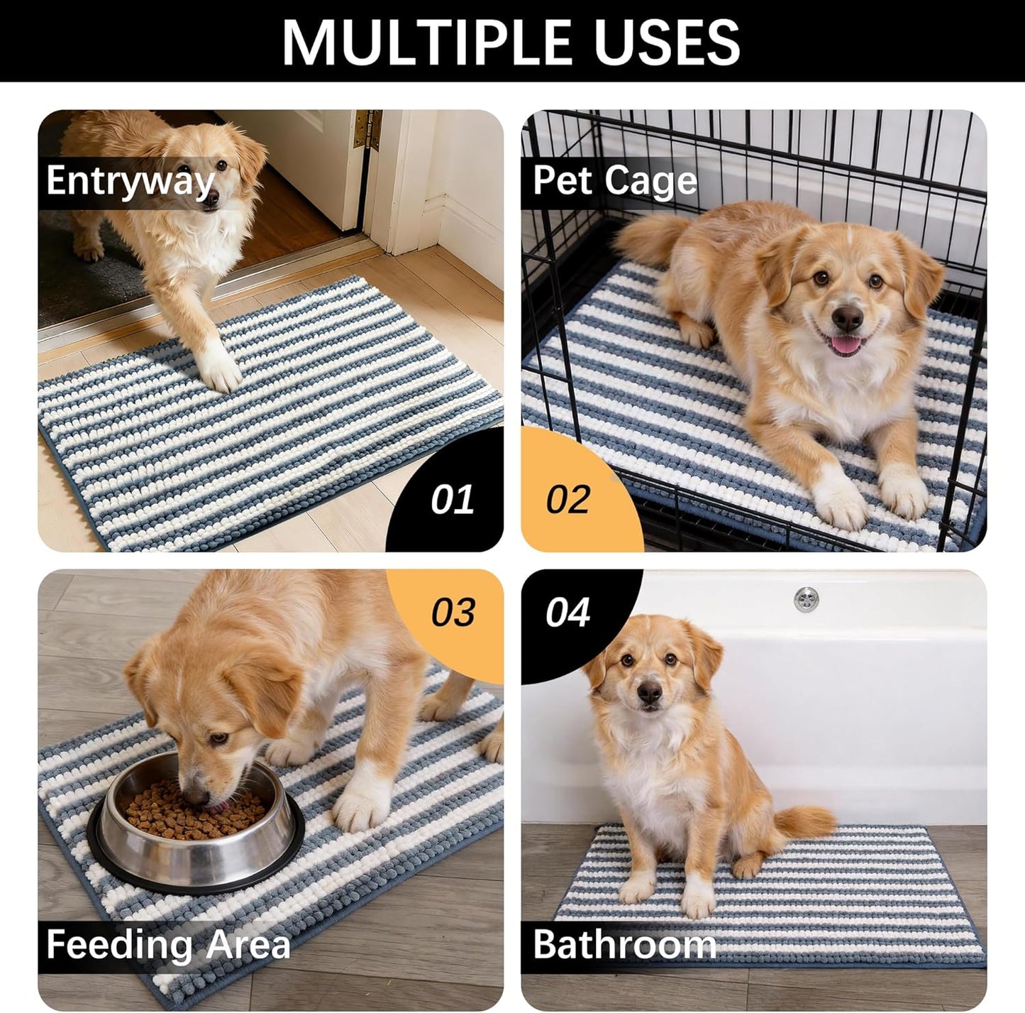 Dog Door Mat for Muddy Paws - Absorbent Quick-Dry Non-Slip Washable Chenille Pet Rug, Indoor Entryway Mat for Front Door & Crate (Brown, 24" L*16" W)